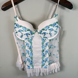 Sophie B NWT Floral Embroidered Blue Roses Corset Bustier Medium Fairy Coquette